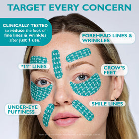 Peter Thomas Roth forehead tape applied to smooth expression lines
