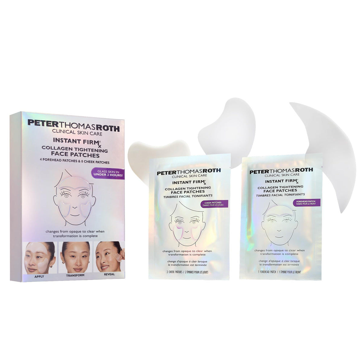 Peter Thomas Roth front packaging showing Instant FIRMx® patches, clear travel-ready benefit