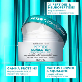 Peter Thomas Roth ingredient flatlay highlights peptides and hydrating actives benefit