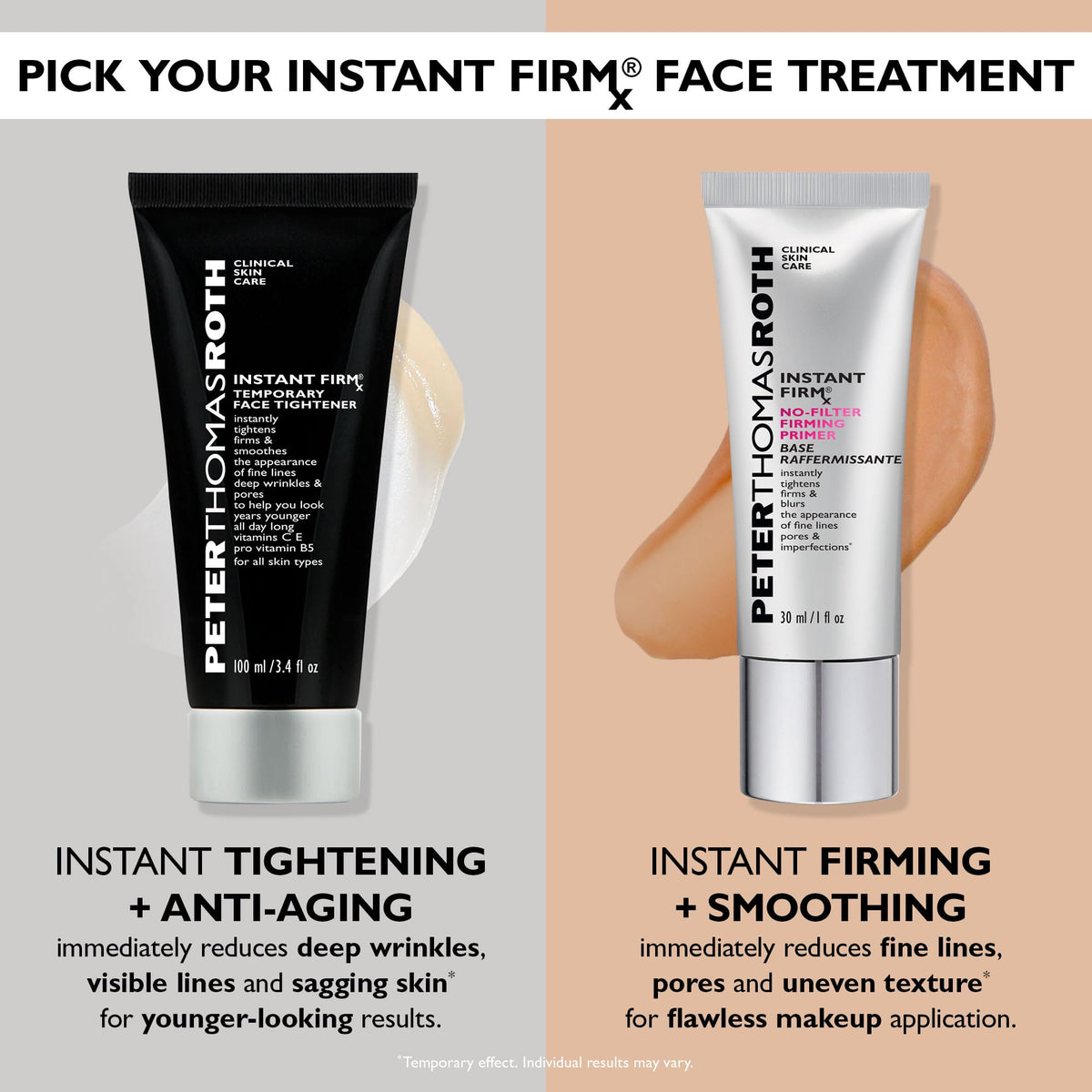 Peter Thomas Roth tube next to hand showing product size and travel-friendly benefit