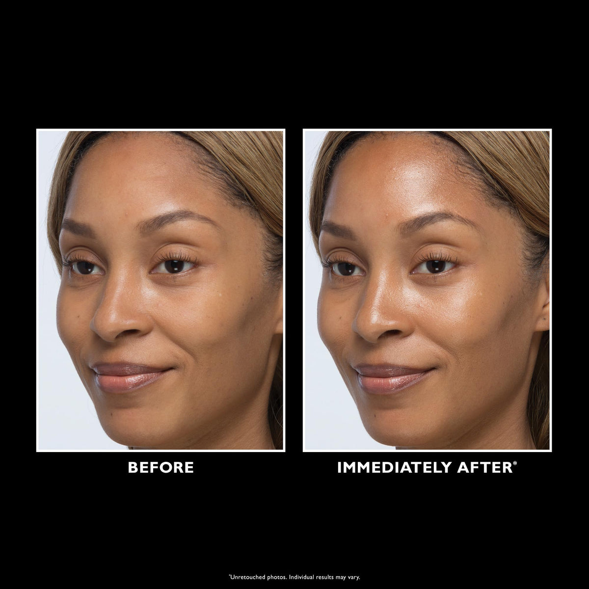 Peter Thomas Roth lifestyle application on model demonstrating natural glow and makeup prep