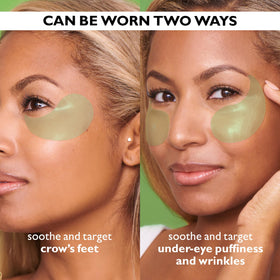 Peter Thomas Roth patch applied under eye demonstrating instant cooling and de-puffing effect