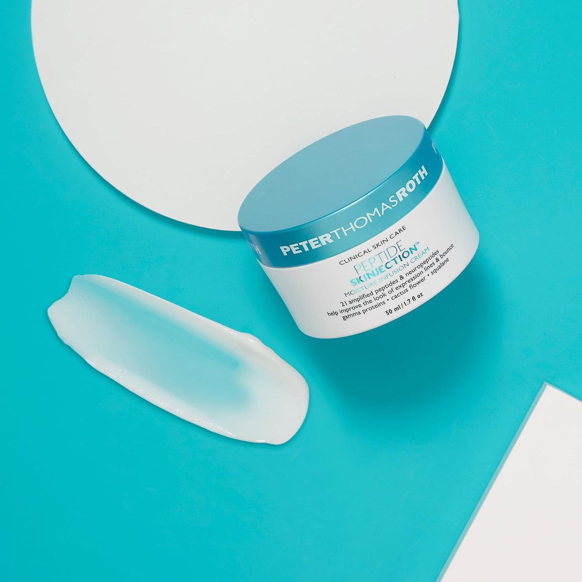 Peter Thomas Roth cream texture close-up illustrates lightweight hydration benefit