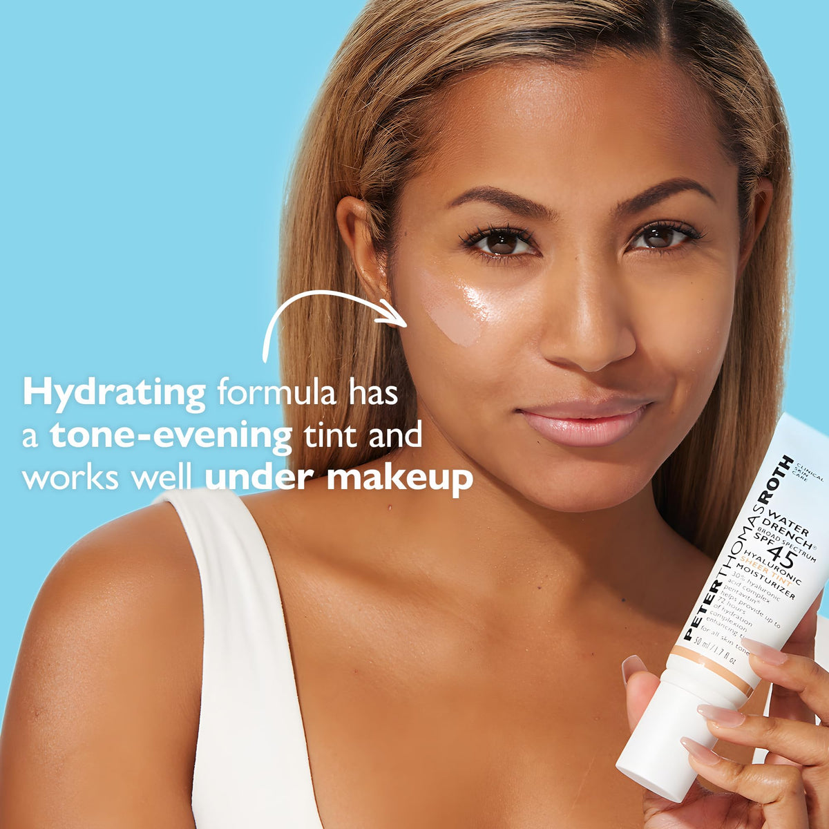 Peter Thomas Roth dispensing product from pump illustrating easy use