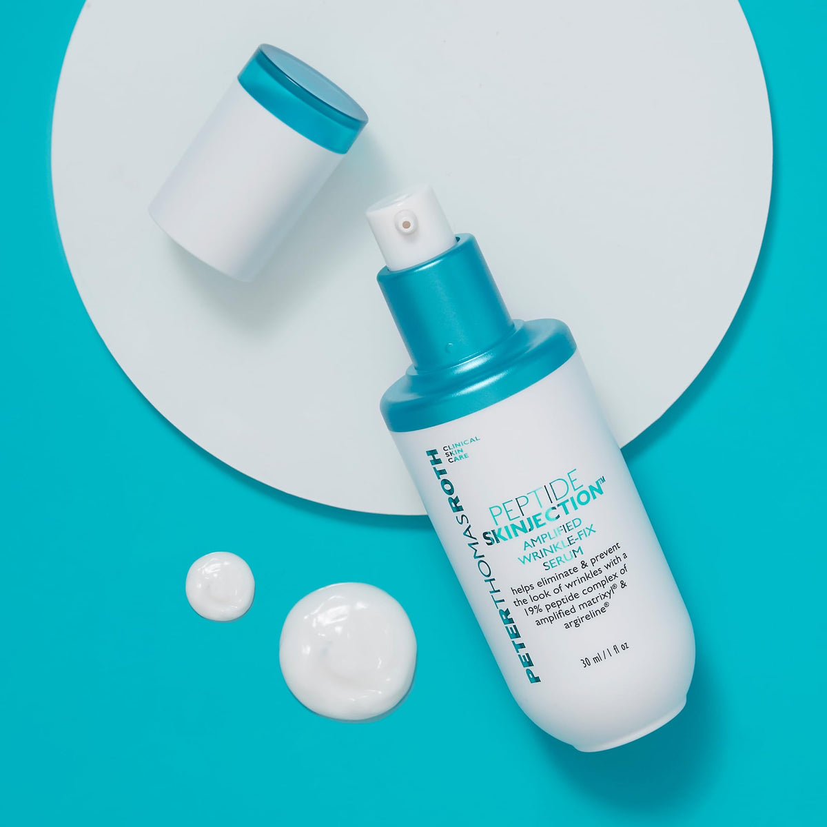 Peter Thomas Roth close-up dispenser detail highlighting user-friendly refill mechanism and sustainability benefit
