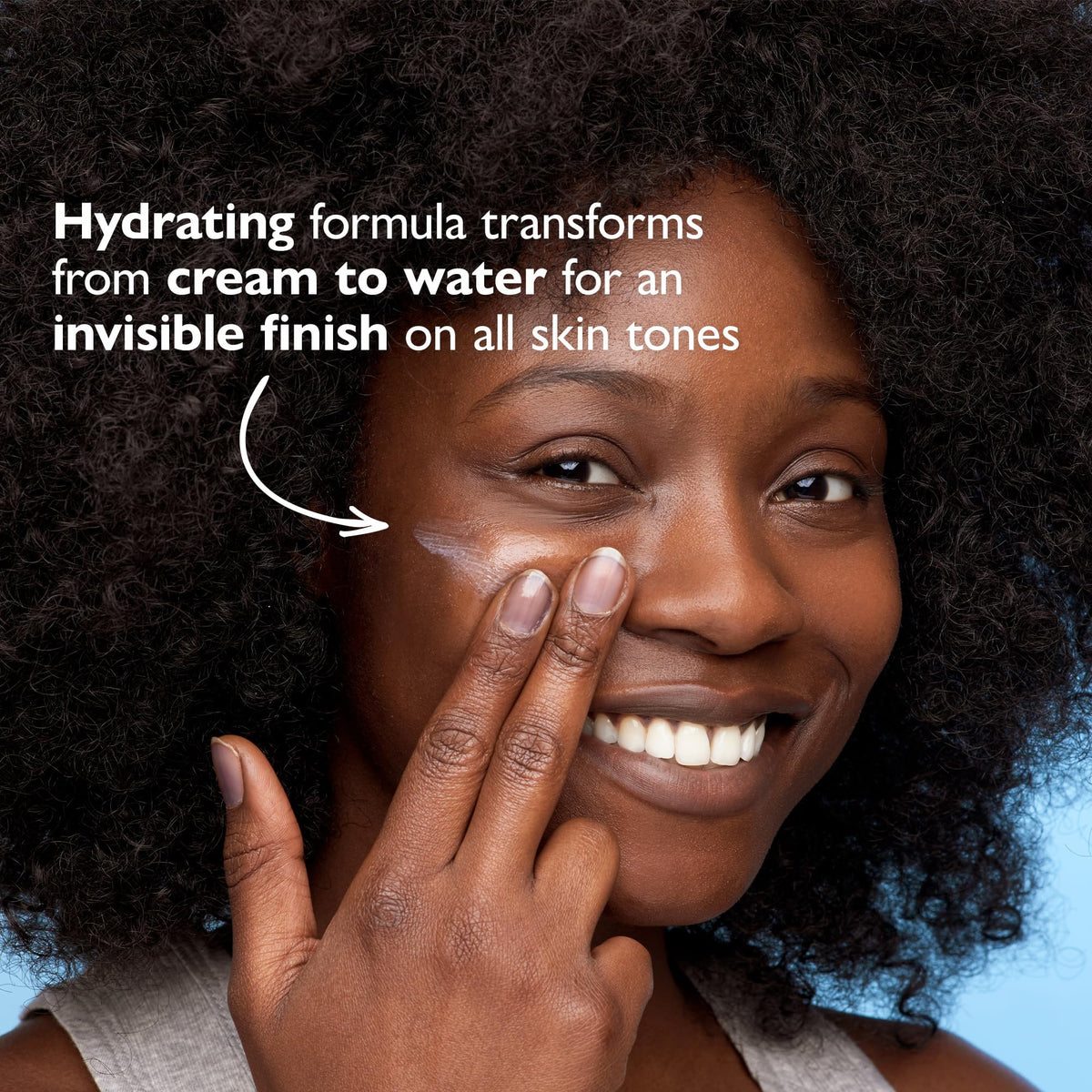 Peter Thomas Roth product being spread on skin demonstrating invisible, non-greasy finish
