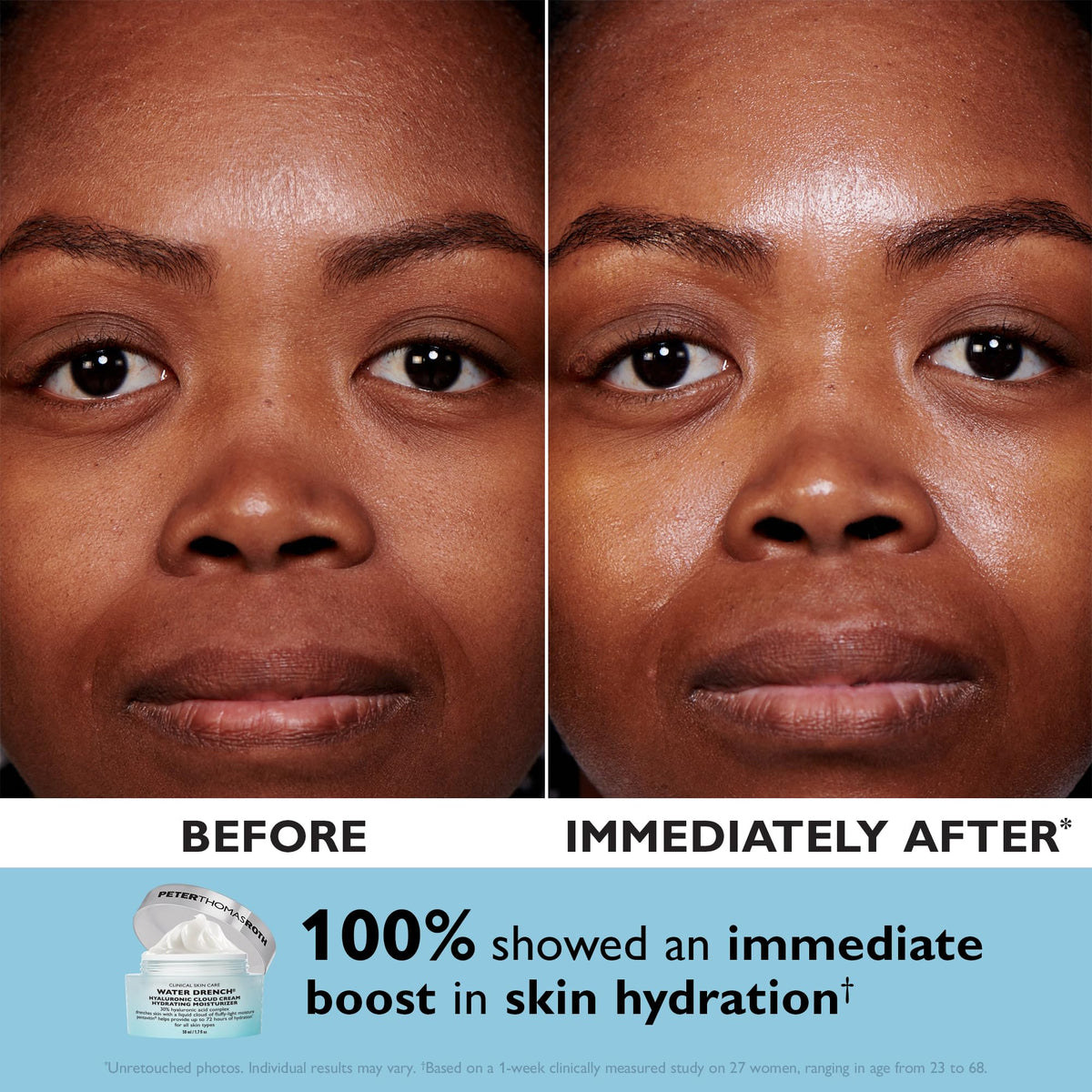 Peter Thomas Roth product label close-up listing hyaluronic and Pentavitin benefits