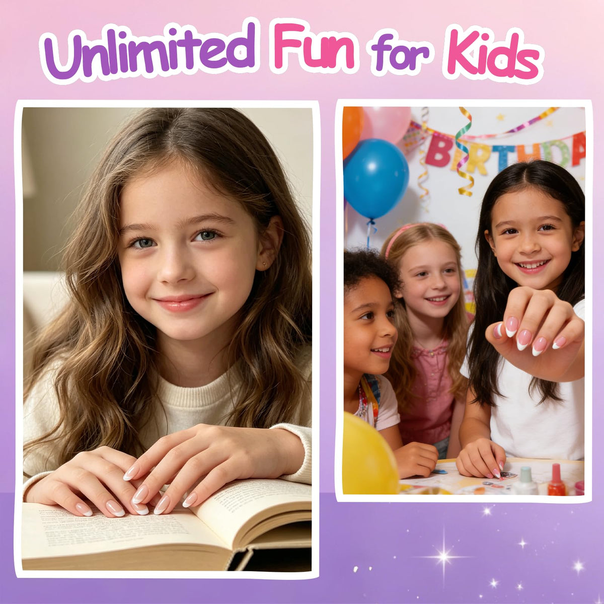 PGELXON nails next to a coin showing scale and short fit designed for kids' nails