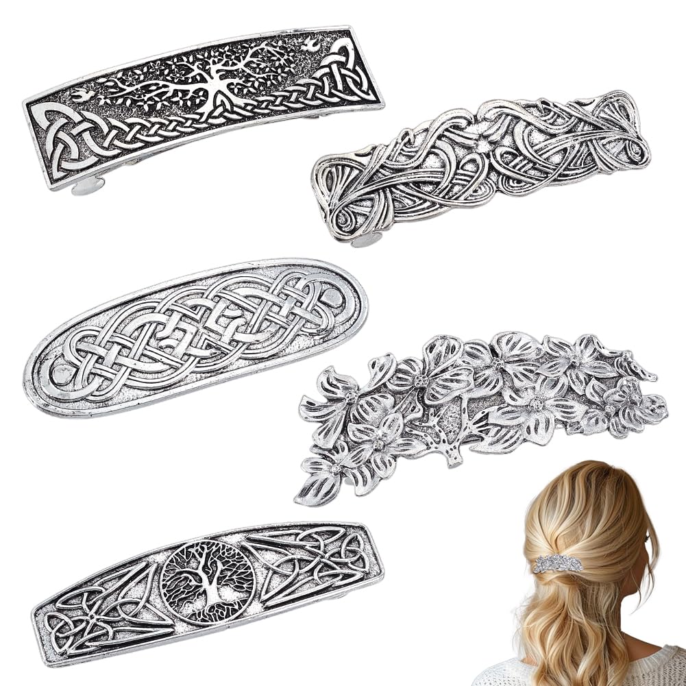 PH PandaHall front view of five antique silver barrettes, elegant accessory
