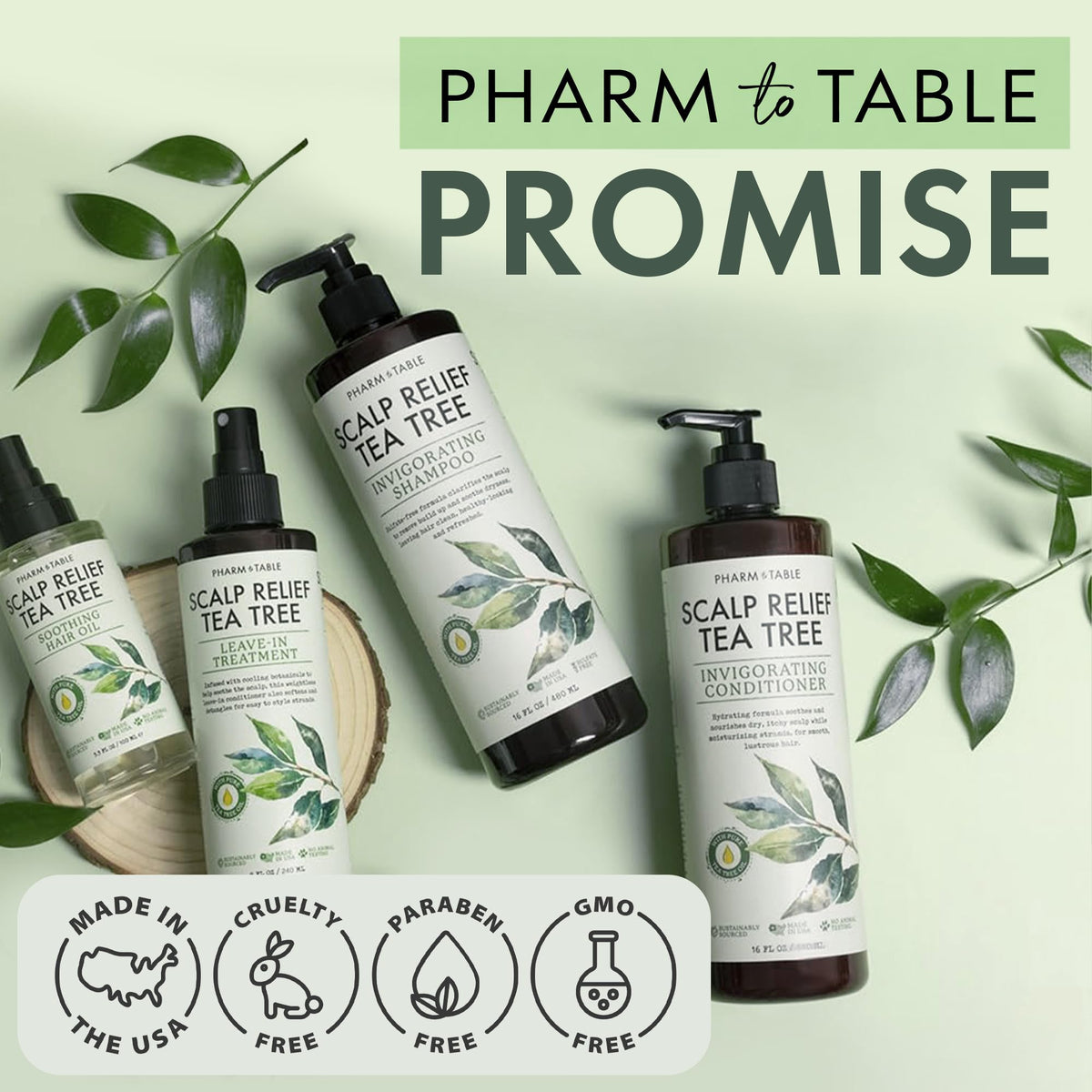 PHARM TO TABLE bottle beside hand to show compact travel-friendly size