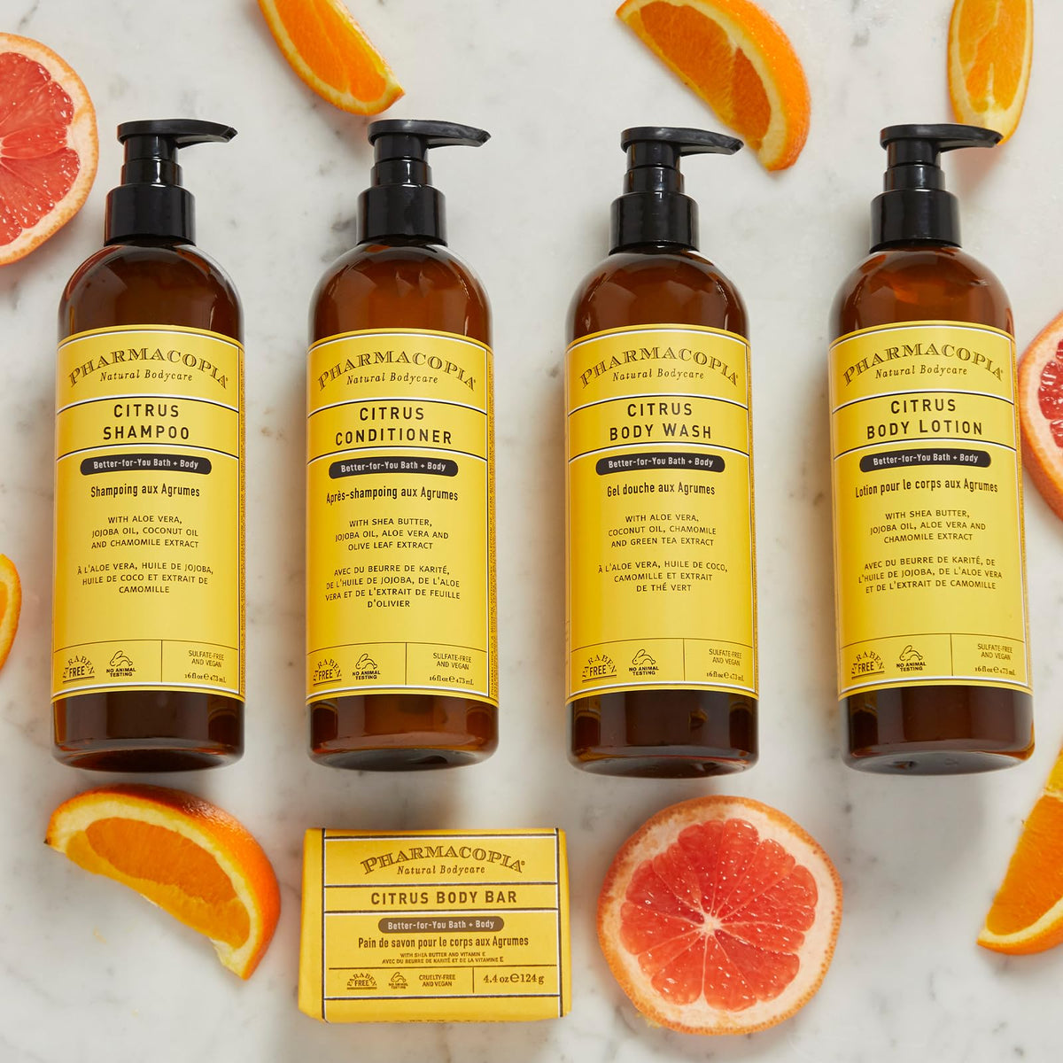 Pharmacopia recycled plastic bottle label emphasizing eco-friendly PCR packaging advantage