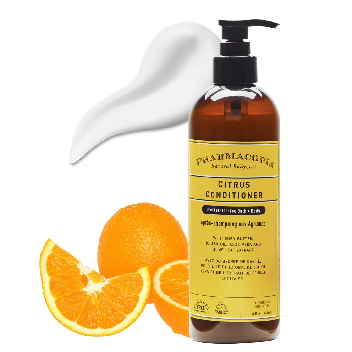 Pharmacopia front packaging showing 16 oz bottle and citrus design for clear identification and appeal