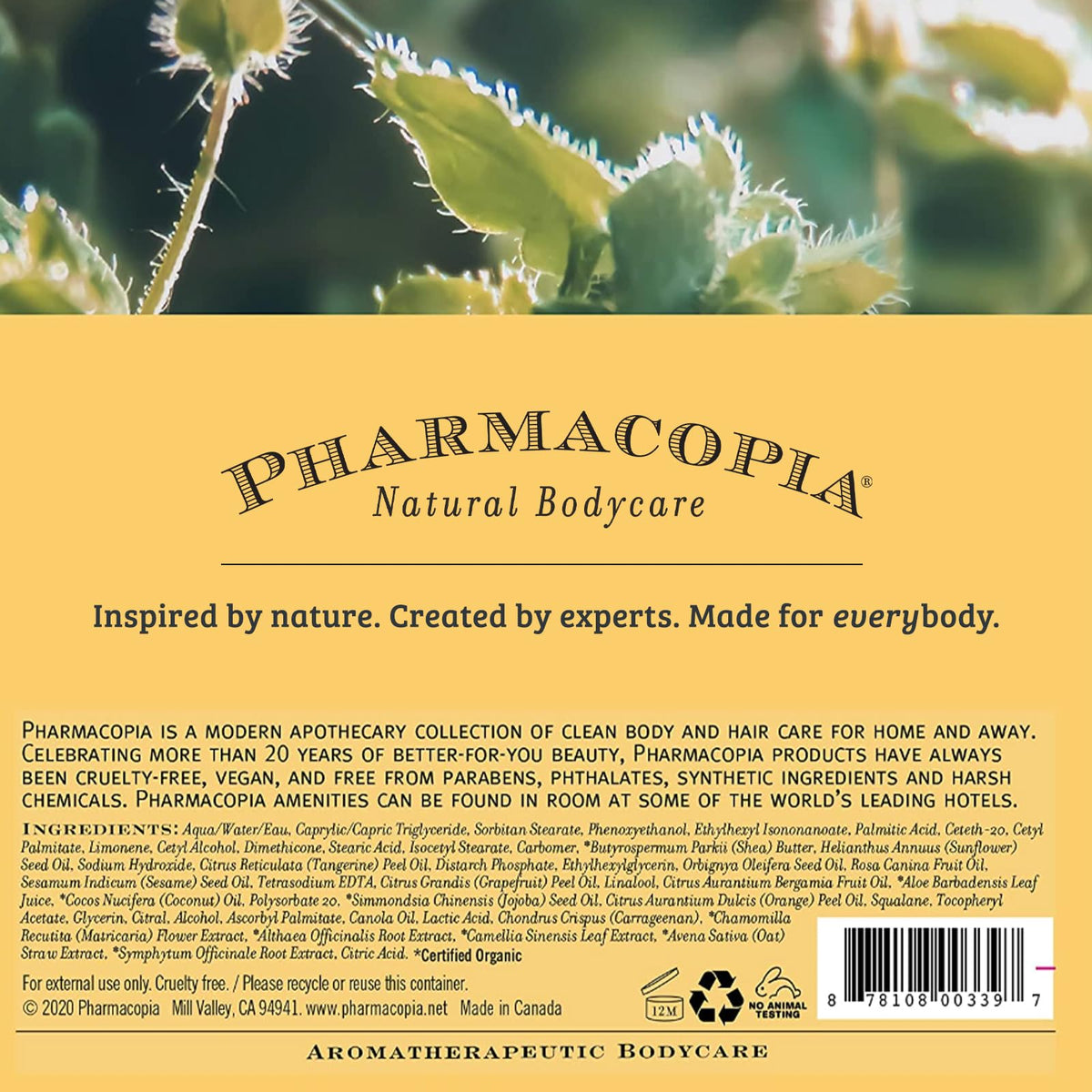 Pharmacopia bottle staged on bathroom vanity for lifestyle appeal and everyday use inspiration