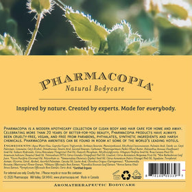 Pharmacopia bottle staged on bathroom vanity for lifestyle appeal and everyday use inspiration