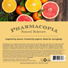 Pharmacopia recycled plastic bottle close-up highlighting eco packaging