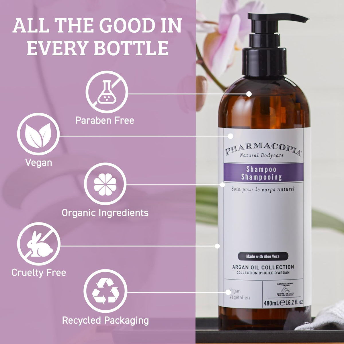 Pharmacopia pump dispensing shampoo foam for gentle, effective cleansing