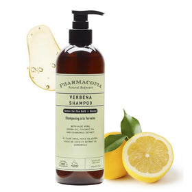 Pharmacopia verbena shampoo front packaging shows clean label and 16 oz size
