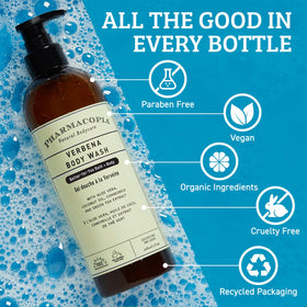 Pharmacopia 16 oz bottle beside everyday items to show true size and value