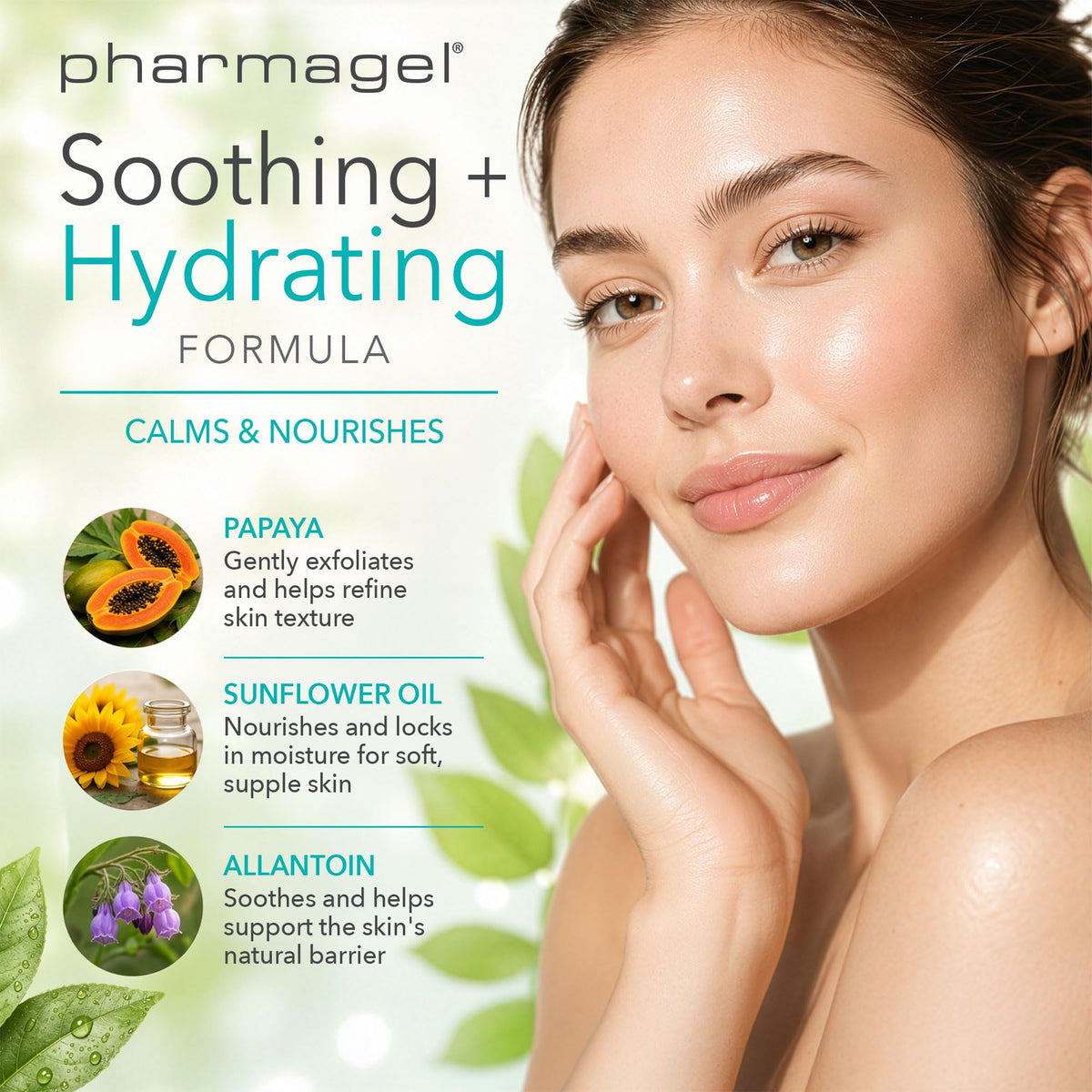 Pharmagel scrub being applied to skin showing smooth exfoliation benefit