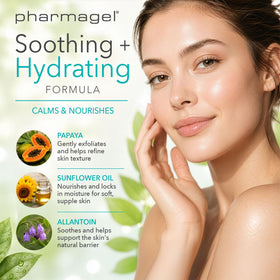 Pharmagel scrub being applied to skin showing smooth exfoliation benefit