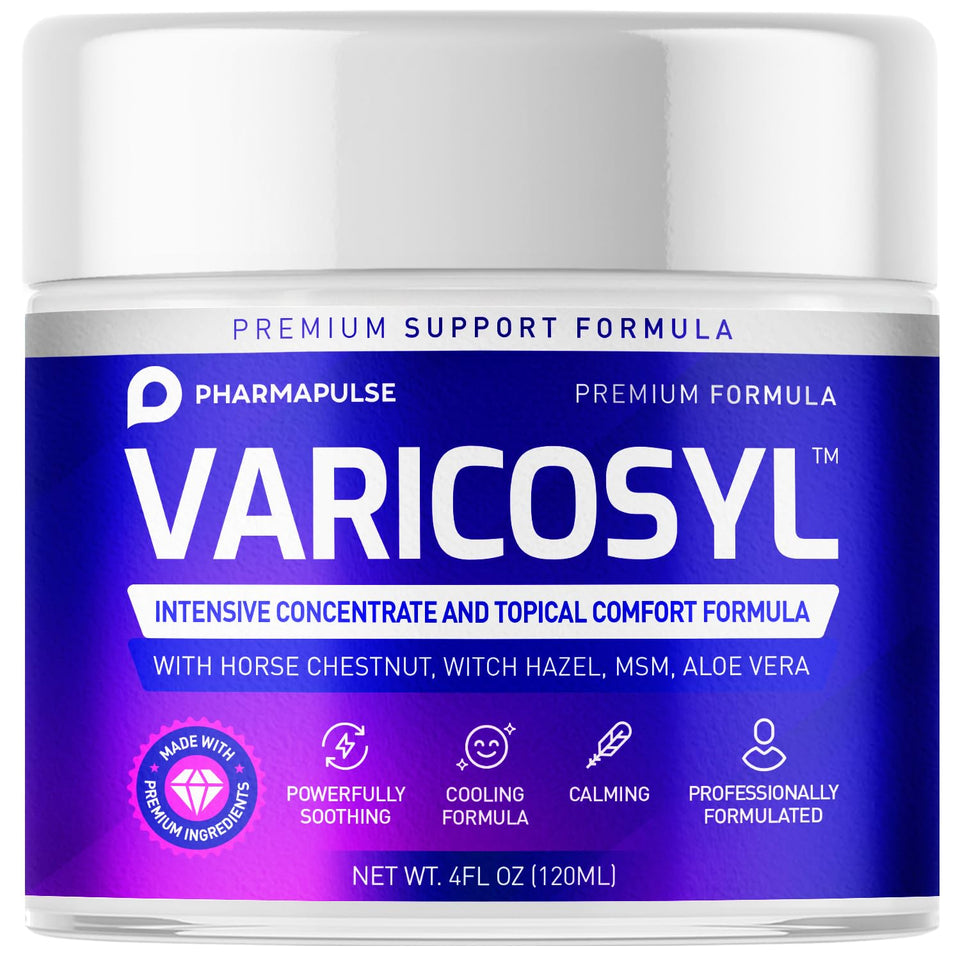 Pharmapulse Varicosyl jar front view showing label and 4oz size for easy identification