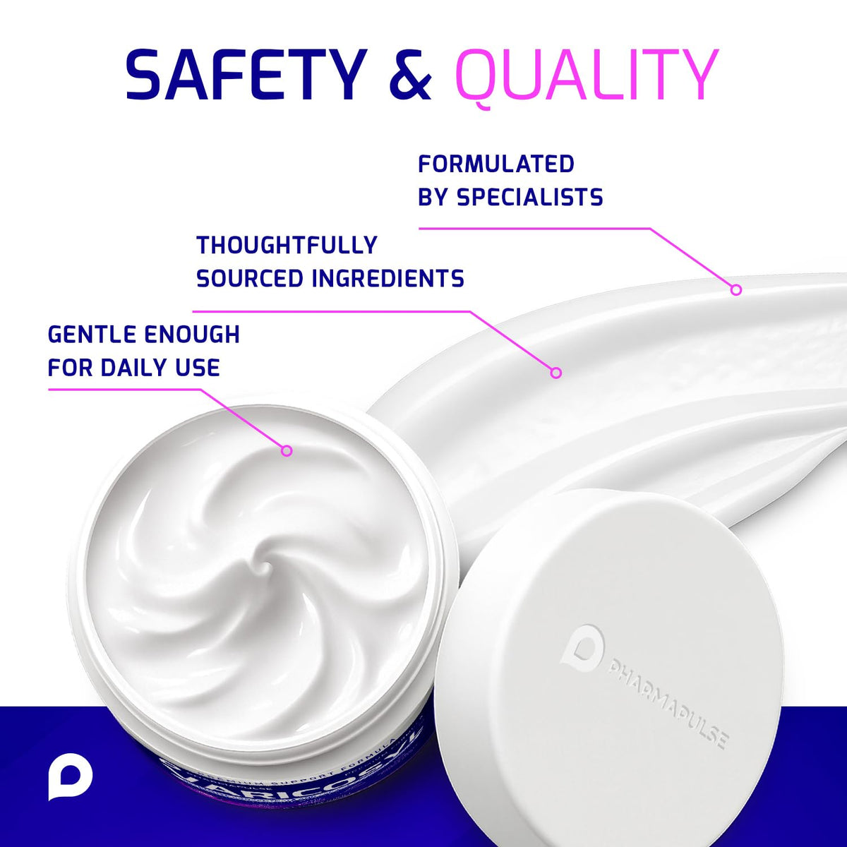 Pharmapulse Varicosyl next to travel items showing compact 4oz size ideal for on-the-go