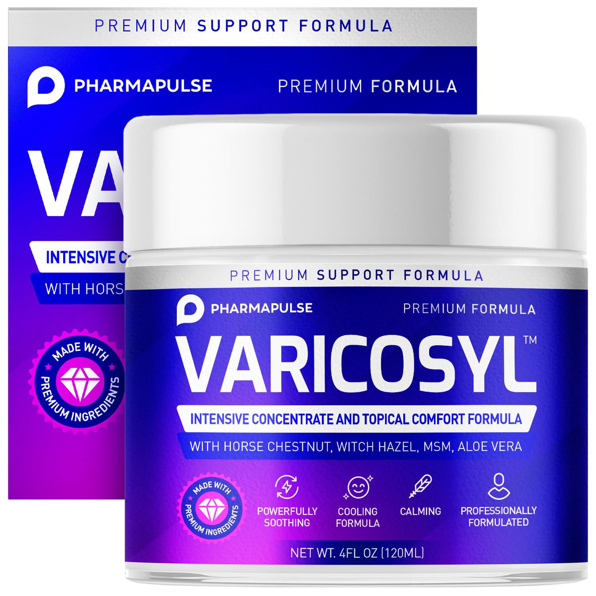 Pharmapulse Varicosyl cream texture close-up highlighting smooth, fast-absorbing formula