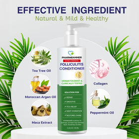 PHARMBANNER argan oil and tea tree illustration highlighting soothing and repair