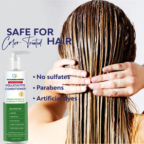 PHARMBANNER conditioner applied to wet hair, demonstrating comfort and detangling