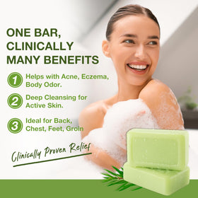 PHARMBANNER soap bar close-up with visible texture and botanical specks for gentle cleansing