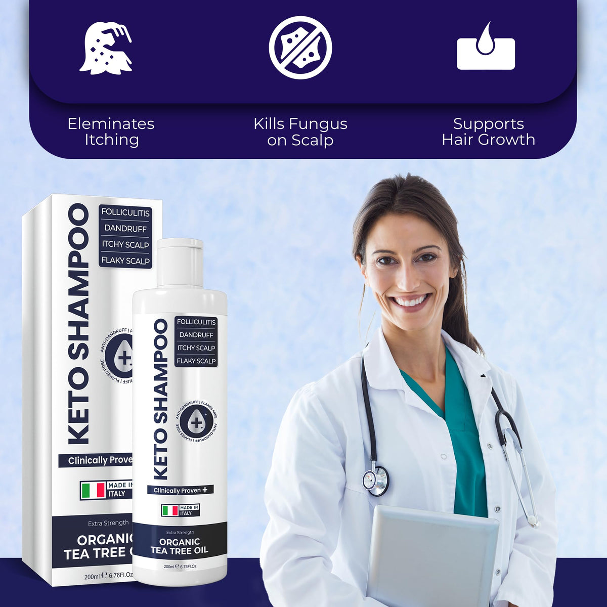 Pharmlitalia 200ml bottle held next to a ruler showing compact travel-friendly size