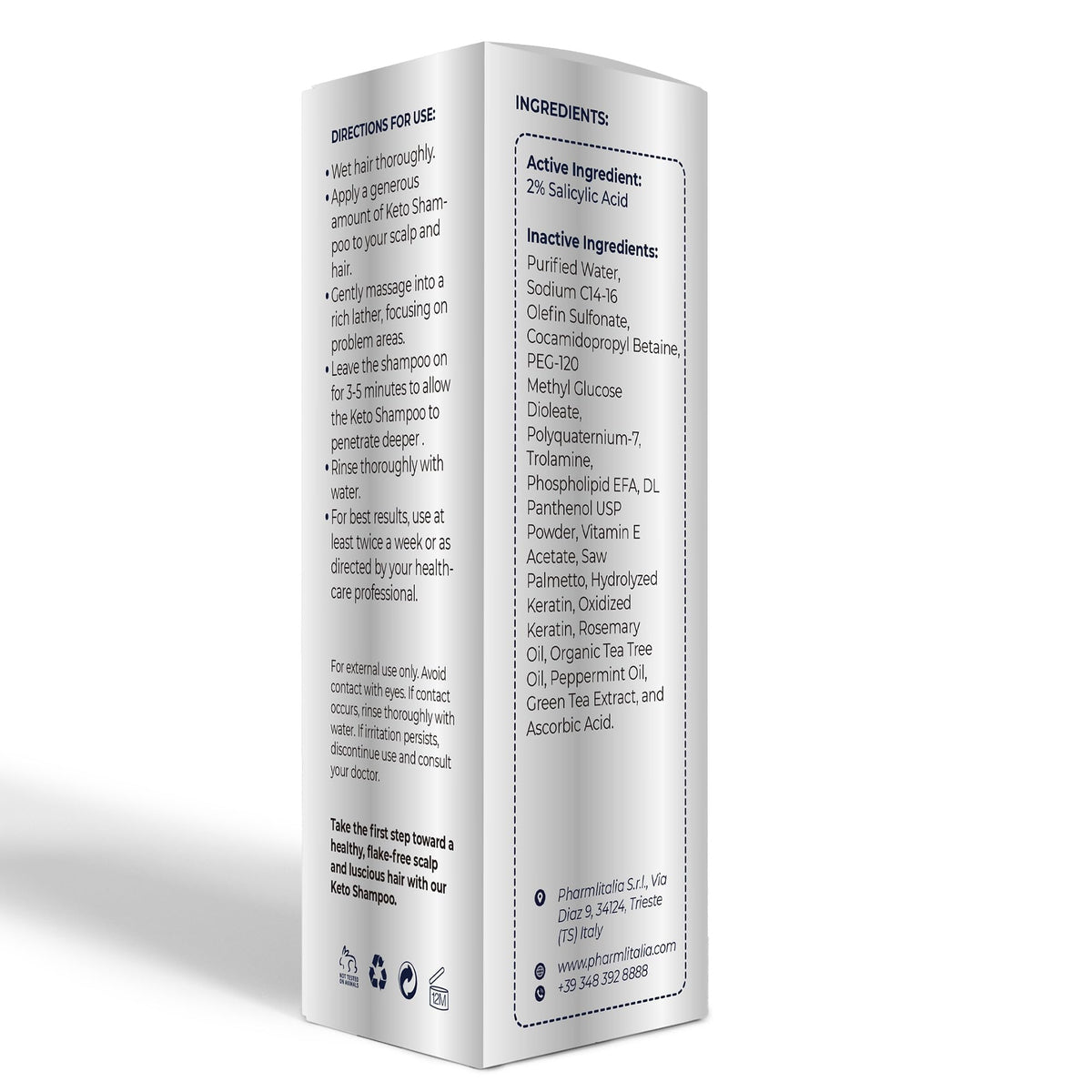 Pharmlitalia label close-up showing active ingredients and clear directions