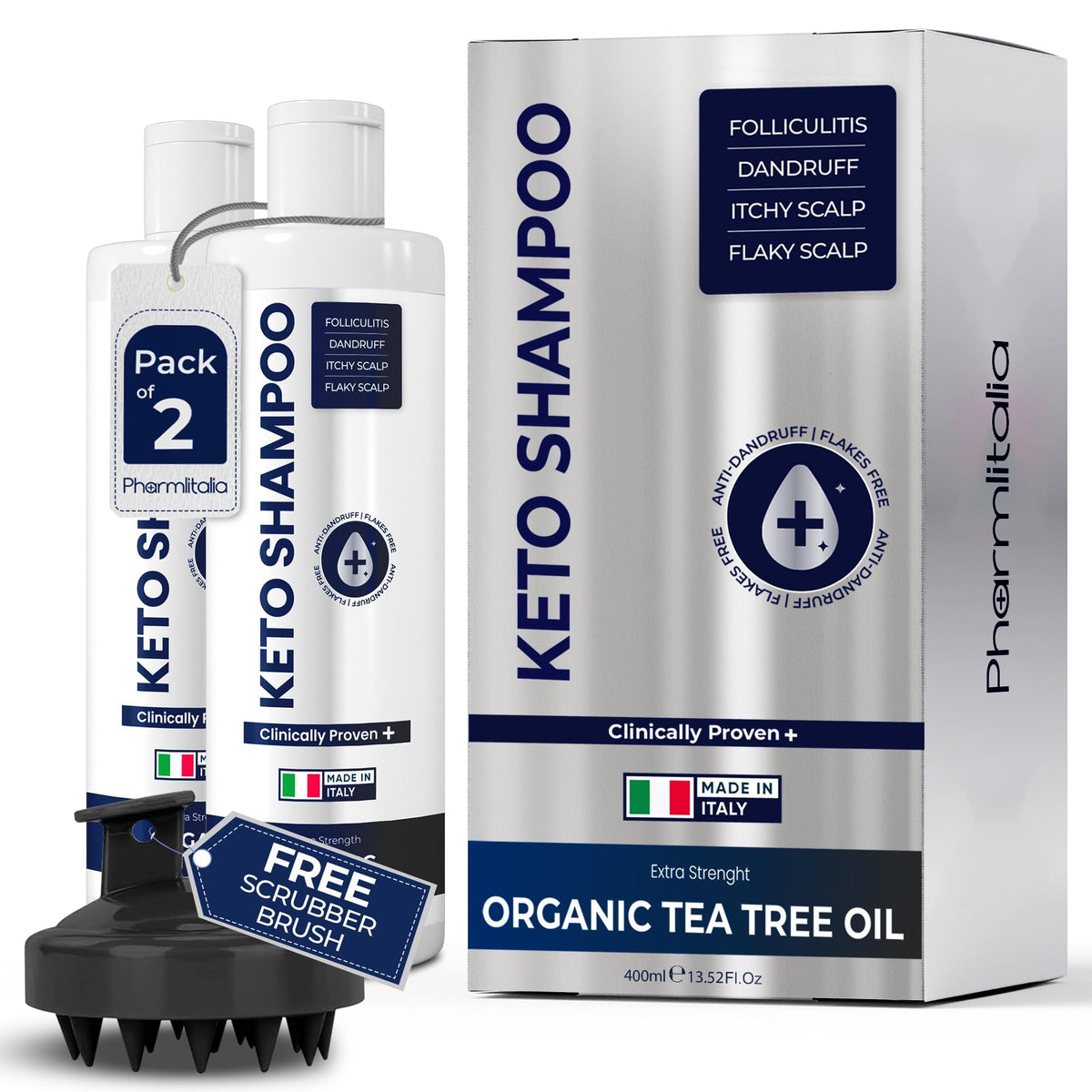Pharmlitalia front view of two 200ml bottles showing packaging and benefits