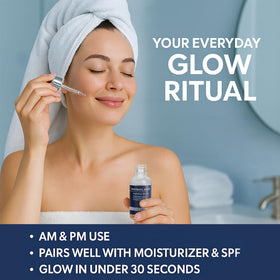 Pharmlitalia serum applied to face demonstrating easy absorption and smoothing