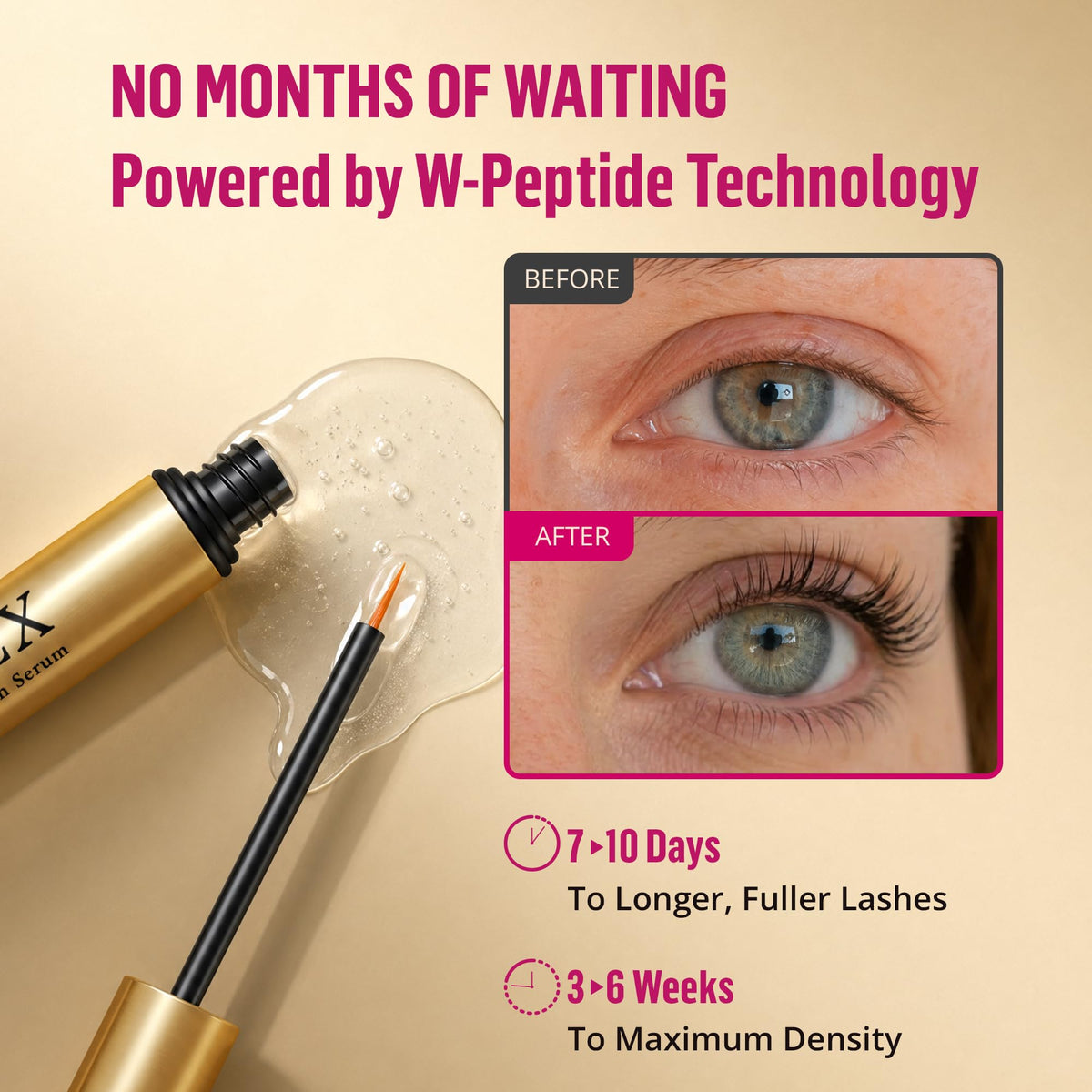 phienex before and after 3 weeks showing increased lash fullness