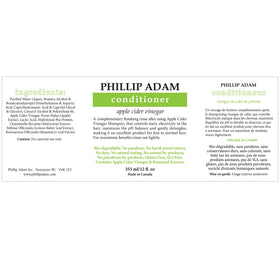 Phillip Adam conditioner back label with ingredient list and usage directions visible