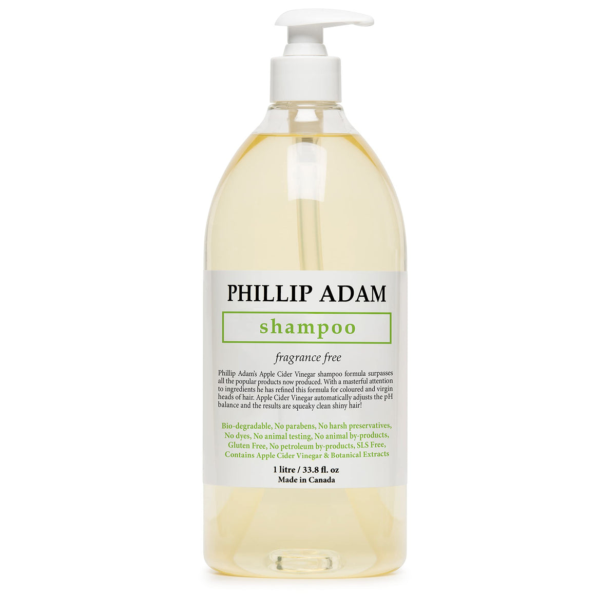 Phillip Adam bottle front view showing unscented label and family size benefit