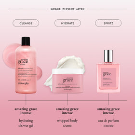 philosophy Amazing Grace in bathroom setting conveying moment-of-self-care and long-lasting hydration