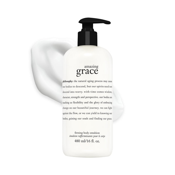 philosophy bottle front view showing label and size, clear product identity and benefit