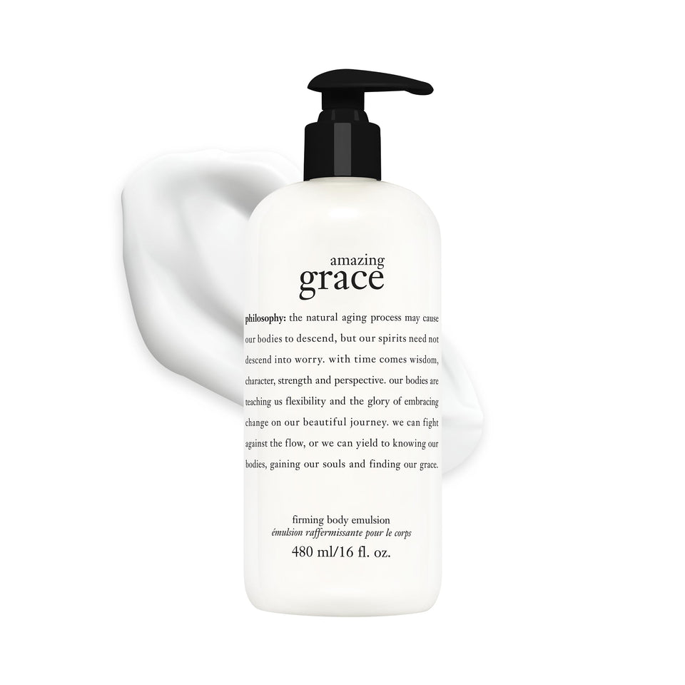 philosophy bottle front view showing label and size, clear product identity and benefit