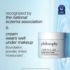 philosophy cream on vanity with skincare items showing morning routine benefit
