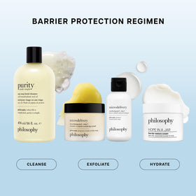 philosophy jar on bathroom shelf conveying nightly barrier repair benefit
