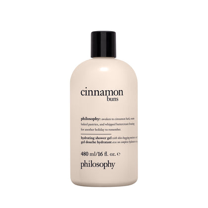 philosophy front bottle showing 16 oz packaging and cozy cinnamon scent