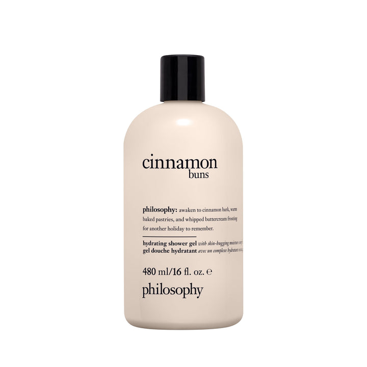 philosophy front bottle showing 16 oz packaging and cozy cinnamon scent