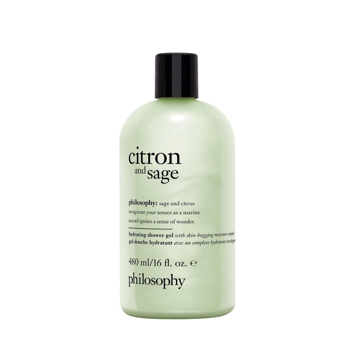philosophy bottle front view shows label and hydrating benefits