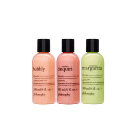 philosophy bottle label close-up highlighting scent name and ingredients benefits