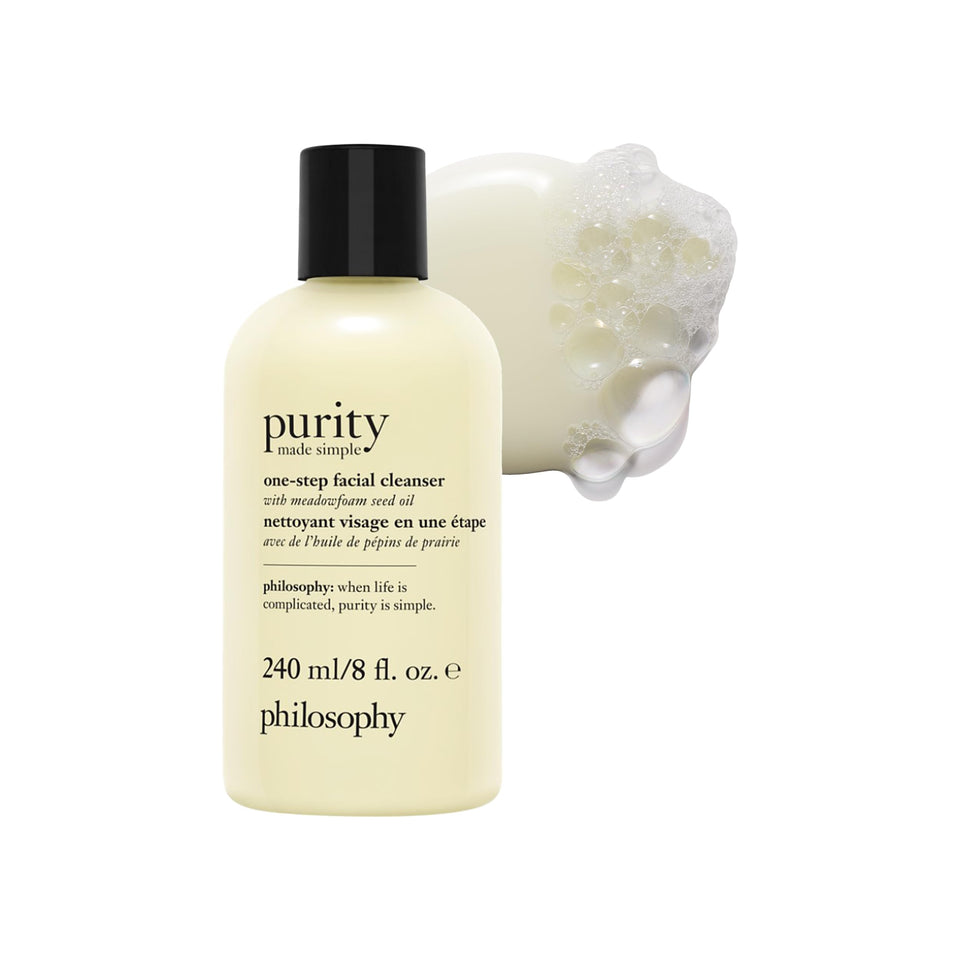 philosophy front packaging bottle showing product design and clear identification benefit: recognizable branding