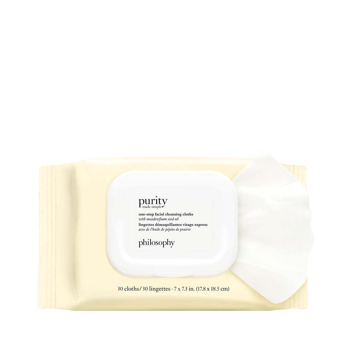 philosophy front packaging showing 30-count wipes and travel convenience