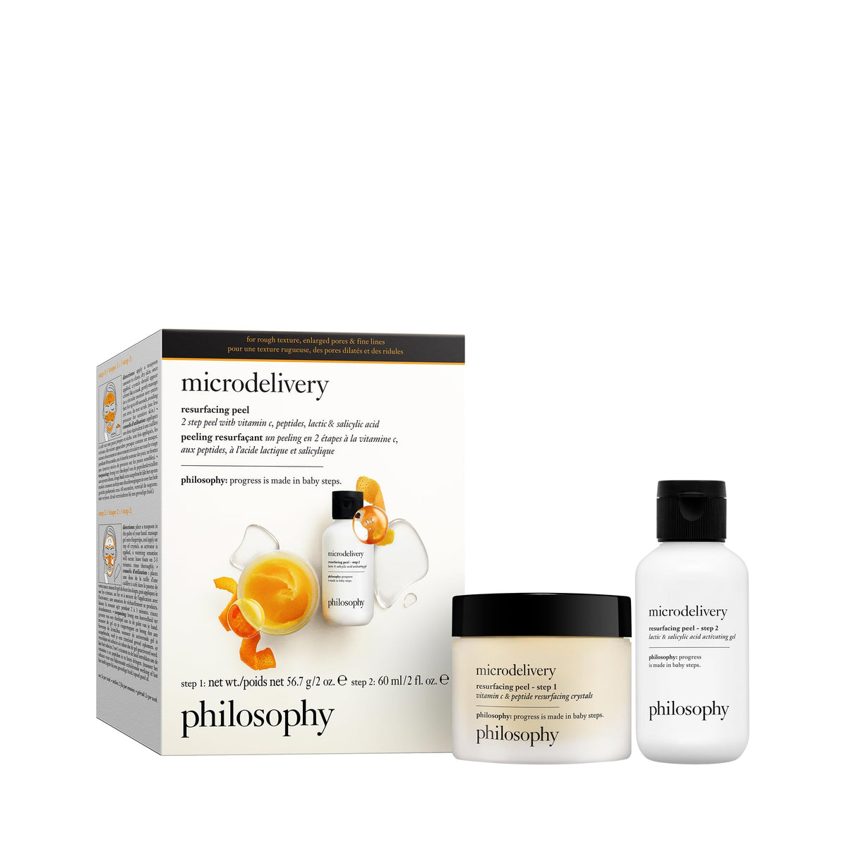 philosophy kit front packaging showing two-step peel and benefits