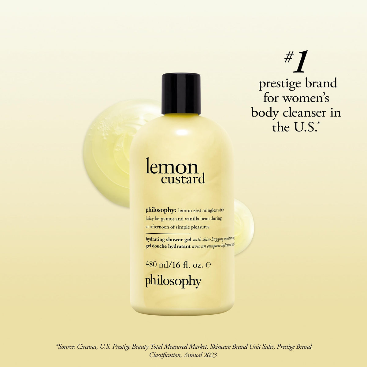 philosophy bottle beside everyday items showing 16 fl oz scale benefit